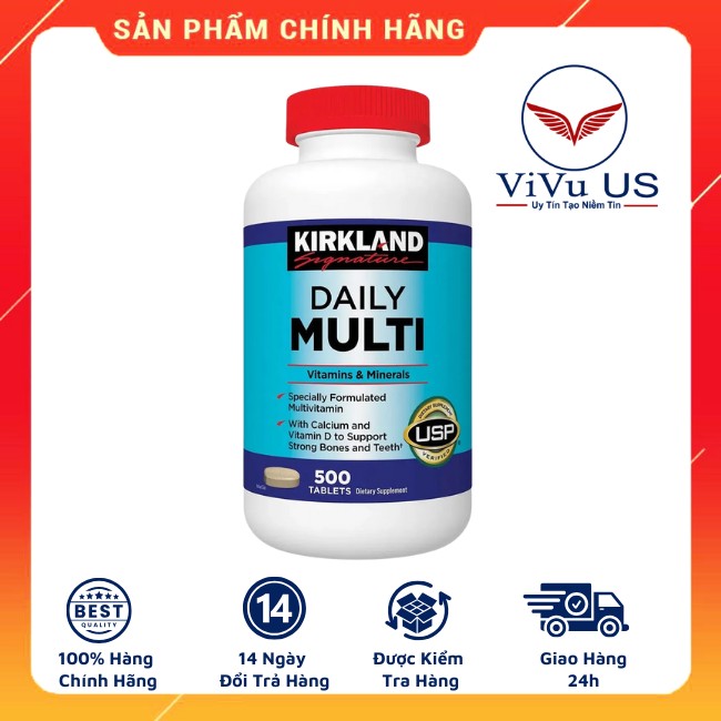 Hình ảnh tổng quan Viên Uống Vitamin Tổng Hợp Daily Multi Kirkland dạng chai 500 viên
