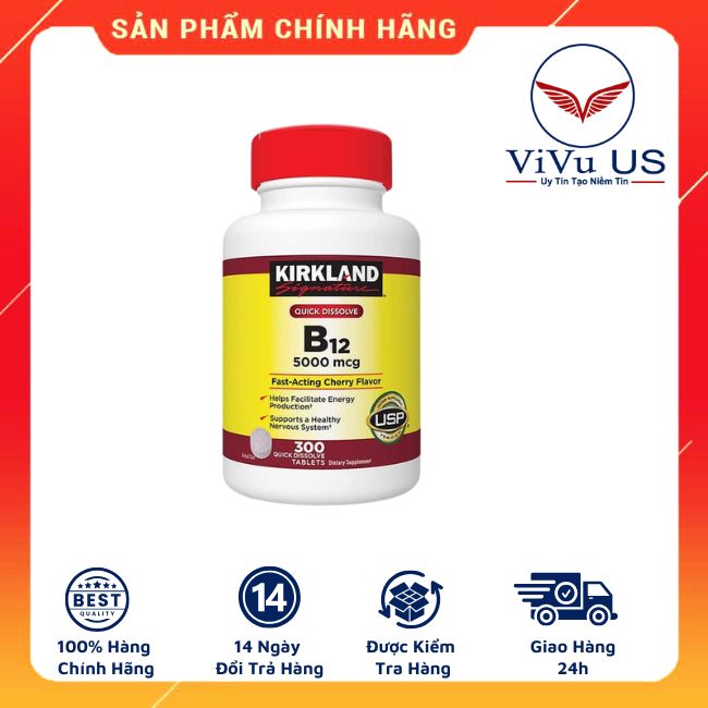 Vitamin B12 5000mcg Kirkland 300 viên: "Nhà Máy Năng Lượng" Từ Mỹ Cho Sức Khỏe Toàn Diện