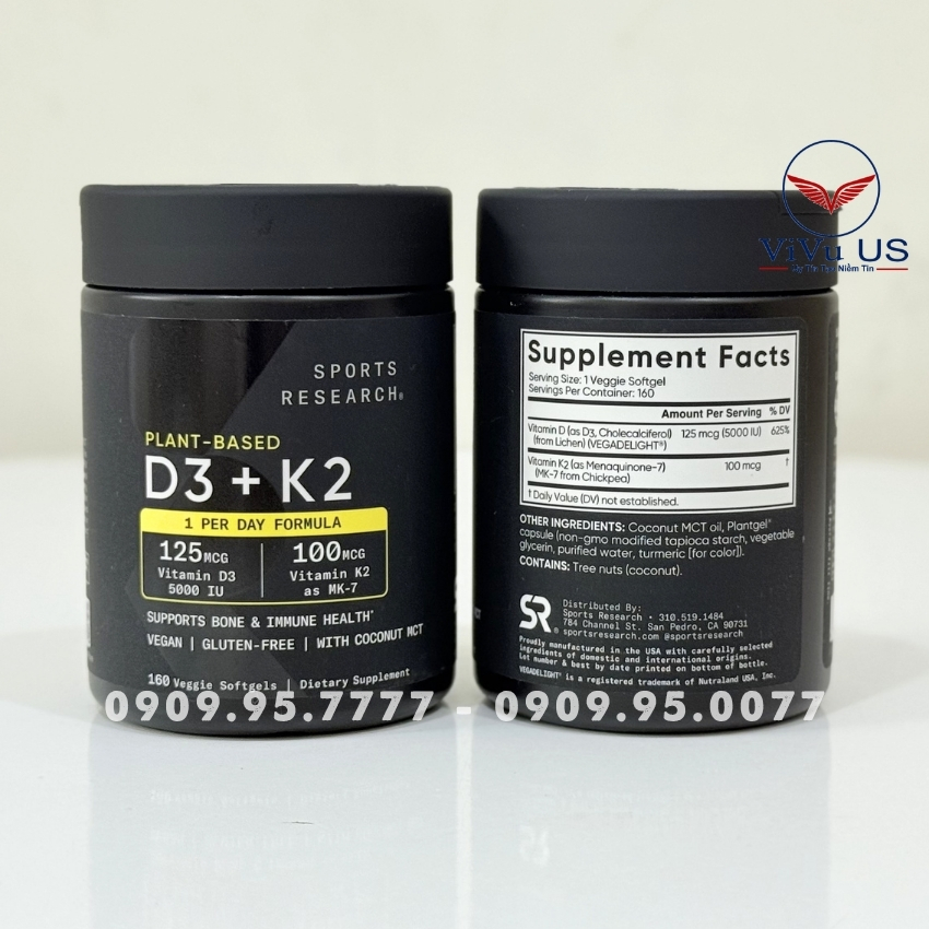 Vitamin D3 K2 Sports Research 160 Viên Chính Hãng