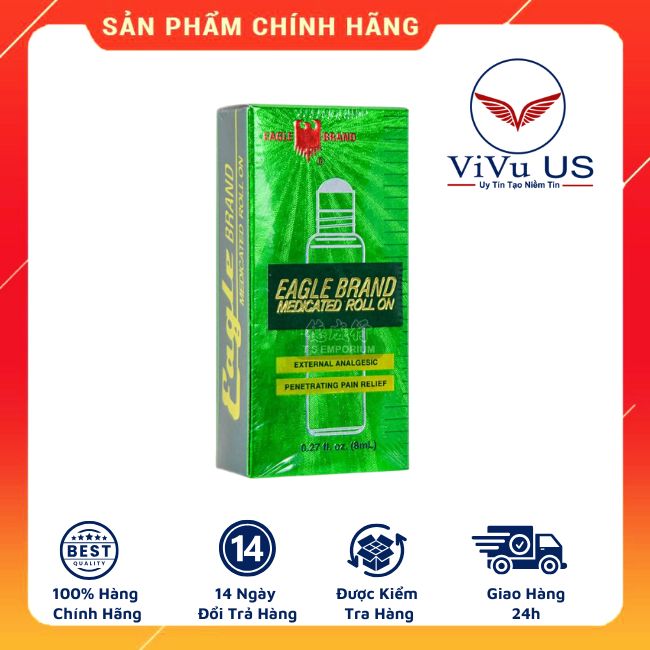 Dầu gió xanh 2 nắp hiệu Con Ó 8ml - Eagle Brand Medicated Oil xách tay từ Mỹ