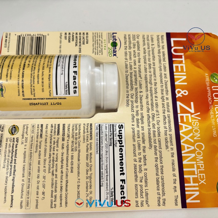 Viên bổ mắt Trunature Vision Complex Lutein & Zeaxanthin 140 viên của Mỹ – Giúp đôi mắt sáng khỏe, tăng cường thị lực. 16 Hạn Sử Dụng Trunature Vision Complex Lutein & Zeaxanthin 140 Viên Của Mỹ