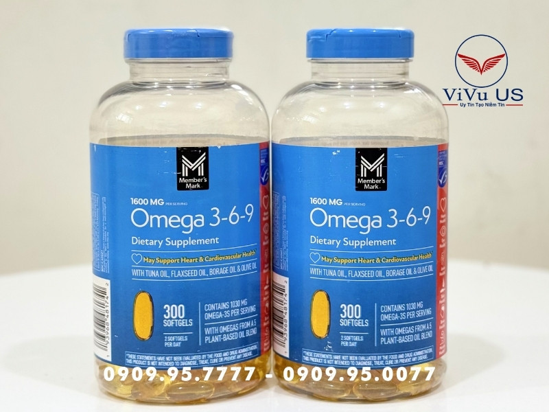 Omega 3-6-9 Supports Heart Health Member's Mark 1600mg 300 viên của Mỹ ( mẫu mới ) 8 Omega 3 6 9 Supports Heart Health Member's Mark 1600mg 300 Viên Của Mỹ ( Mẫu Mới )