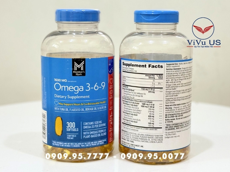 Omega 3-6-9 Supports Heart Health Member's Mark 1600mg 300 viên của Mỹ ( mẫu mới ) 13 Omega 3 6 9 Supports Heart Health Member's Mark 1600mg 300 Viên Của Mỹ