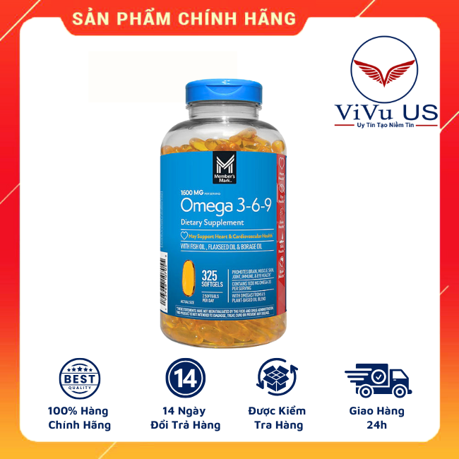 Omega 3 6 9 Supports Heart Health Member’s Mark 1600mg 325 Viên Của Mỹ