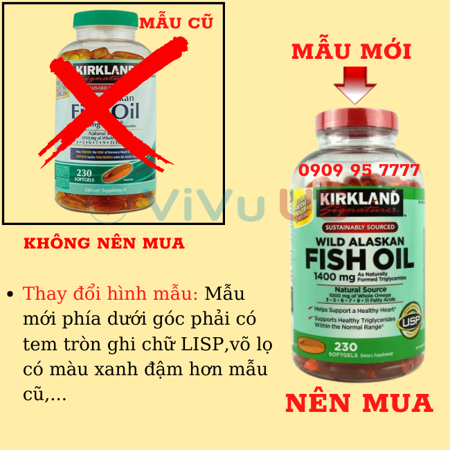 Dầu Cá Kirkland Wild Alaskan Fish Oil 1400Mg Hộp 230 Viên Cao Cấp Của Usa 12 Phân Biệt Mẫu Mới Mẫu Cũ Dầu Cá 1400 Mg