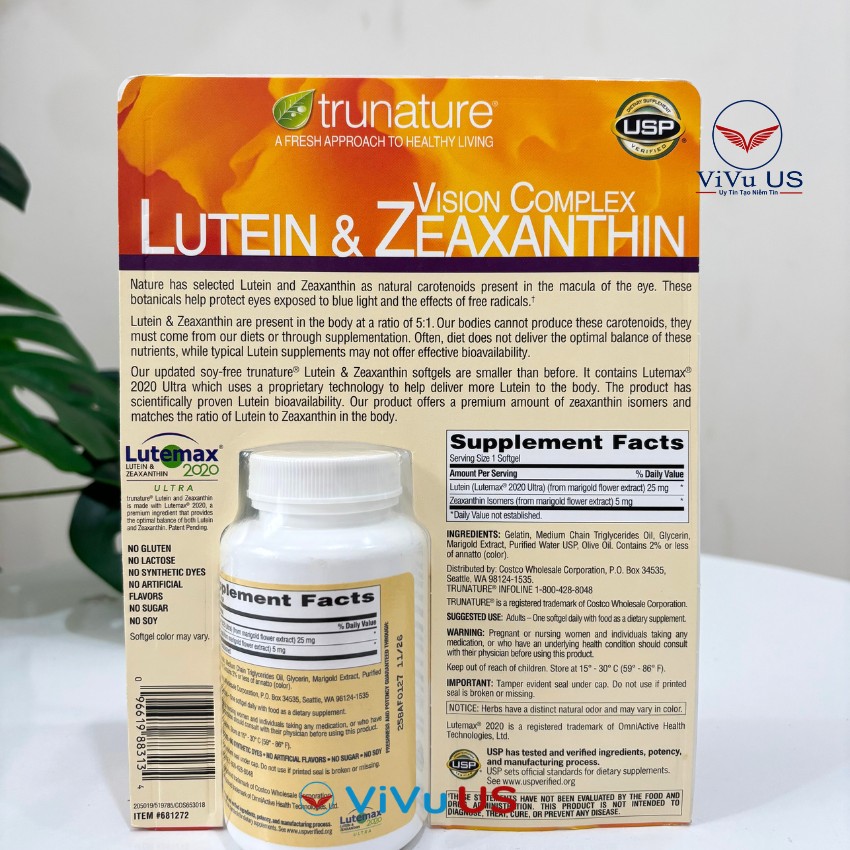 Viên bổ mắt Trunature Vision Complex Lutein & Zeaxanthin 140 viên của Mỹ – Giúp đôi mắt sáng khỏe, tăng cường thị lực. 14 Trunature Vision Complex Lutein & Zeaxanthin 140 Viên