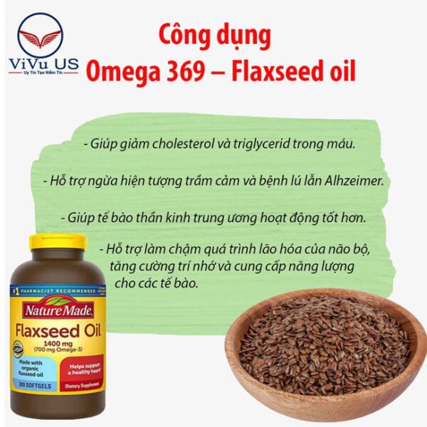 Vien Dau Hat Lanh Omega 369 – Flaxseed Oil 1400Mg Cua Nature Made My Ho Tro Thi Luc Tim Mach Giam Cholesterol Tang Cuong Tri Nho.