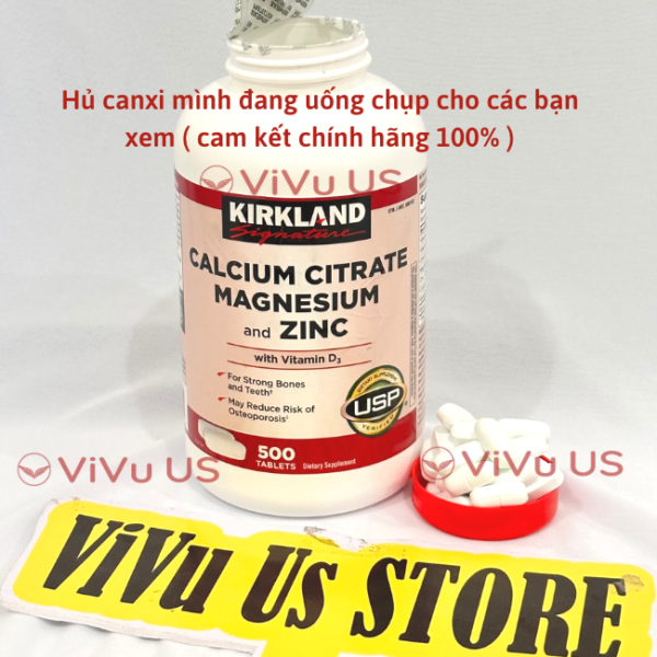 Viên uống bổ sung Canxi, Magie và Kẽm với Vitamin D3-Calcium Citrate Magnesium and Zinc with Vitamin D3- 500 viên của Kirkland Mỹ