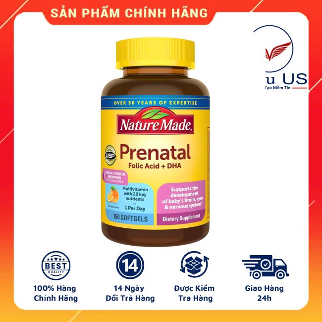 Vitamin Nature Made Prenatal Multi + Dha + Folic Acid 150 Viên Mẫu Mới