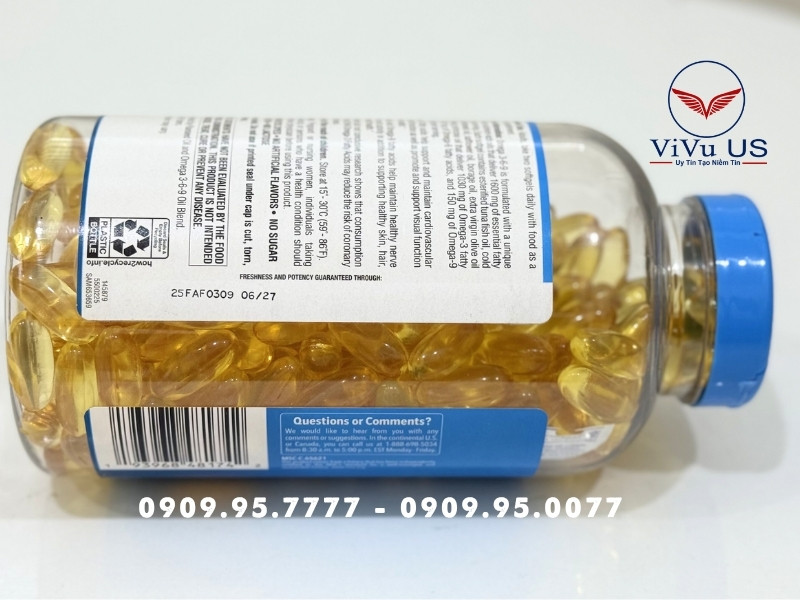 Omega 3-6-9 Supports Heart Health Member's Mark 1600mg 300 viên của Mỹ ( mẫu mới ) 16 Hạn Sử Dụng Omega 3 6 9 Supports Heart Health Member's