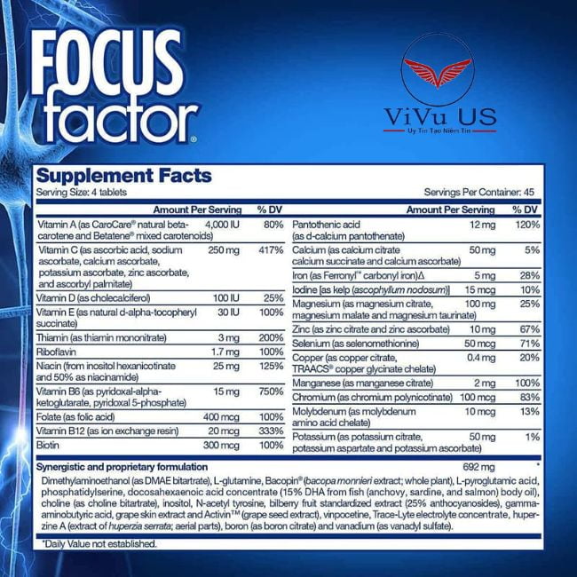Thanh Phan Focus Factor Nutrition For The Brain 180 Vien