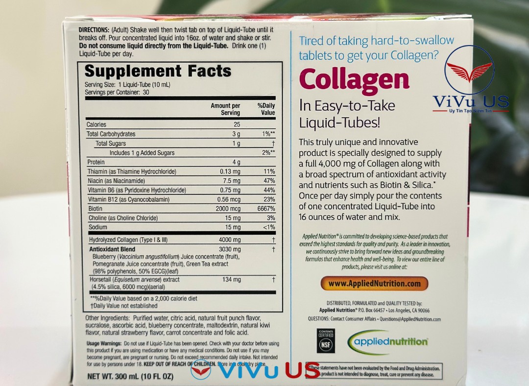 Nước uống đẹp da Liquid Collagen Skin 30 tuýp của Mỹ 13 Thành Phần Nước Uống đẹp Da Liquid Collagen Skin 30 Tuýp Của Mỹ