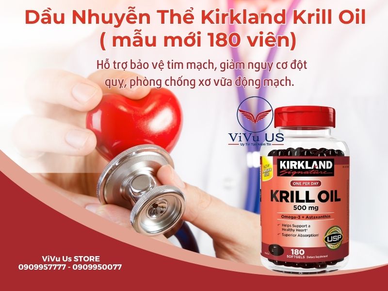 Dầu Nhuyễn Thể Kirkland Krill Oil 500Mg 180 Viên