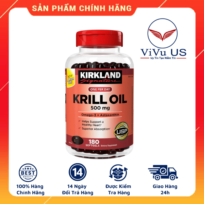 Dầu Nhuyễn Thể Kirkland Krill Oil 500mg 180 Viên Của Mỹ