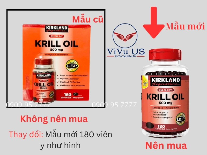 Dầu Nhuyễn Thể Kirkland Krill Oil 500Mg Mẫu Mới 180 Viên