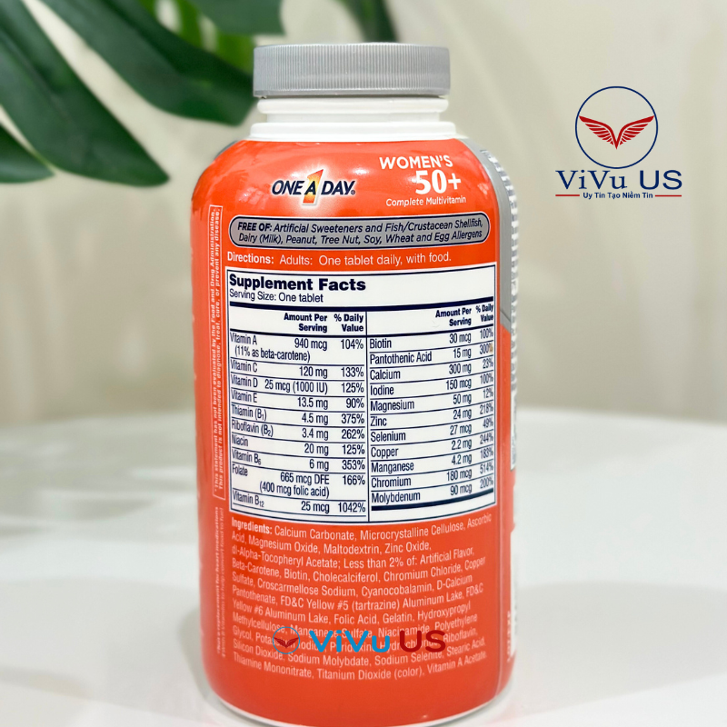 Vitamin Tổng Hợp Cho Nữ Trên 50 Tuổi One A Day WoMen 50+ 300 Viên Của Mỹ. 13 Thành Phần Vitamin Tổng Hợp Cho Nữ Trên 50 Tuổi One A Day Women 50+ 300 Viên Của Mỹ.