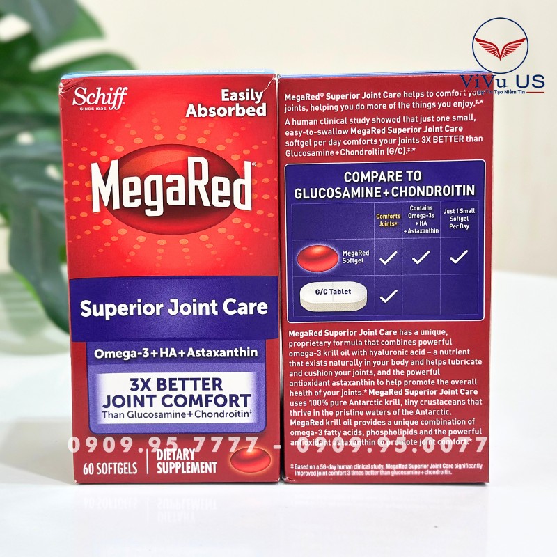 Viên uống bổ khớp Schiff MegaRed Joint Care của Mỹ 60 viên 15 Mặt Trước Và Mặt Sau X Megared Joint Care 60 Viên