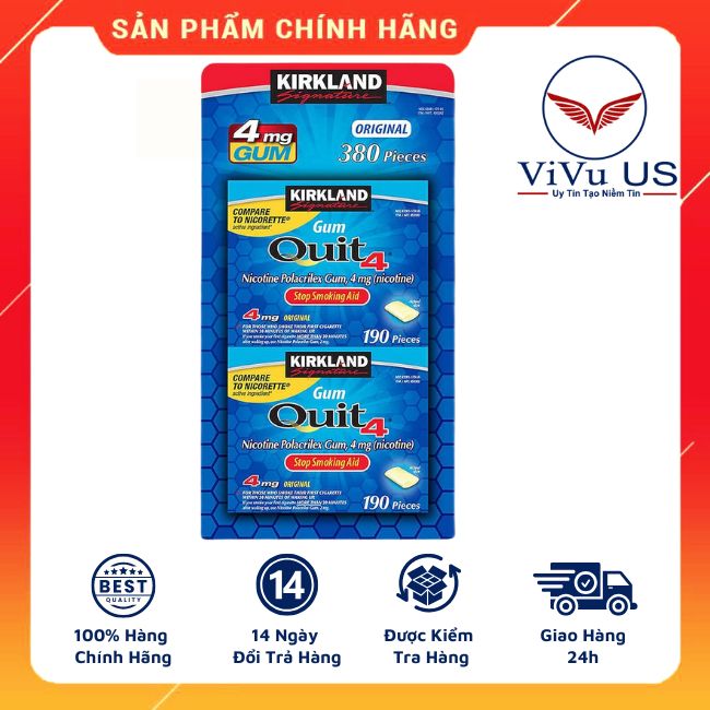 Kẹo Cai Thuốc Lá Quit 4 Original Nicotine Polacrilex Gum 4mg 190 Viên Của Kirkland Signatur