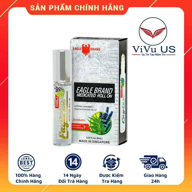 Dầu Gió Trắng Eagle Brand Medicated Roll On Dạng Lăn Hương Lavender Mỹ 8ml