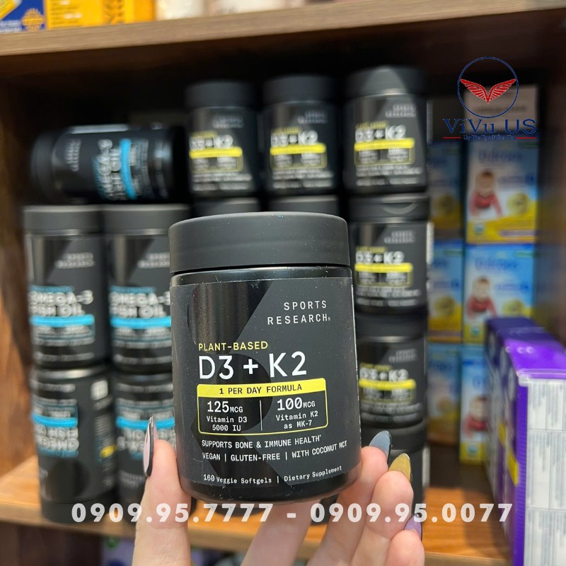 Hỗ trợ xương khớp Vitamin D3 K2 Sports Research 125mcg thuần chay 160 viên 14 Vitamin D3 K2 Sports Research