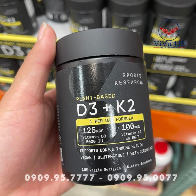Hỗ trợ xương khớp Vitamin D3 K2 Sports Research 125mcg thuần chay 160 viên 15 Vitamin D3 K2 Sports Research 160 Viên Chính Hãng