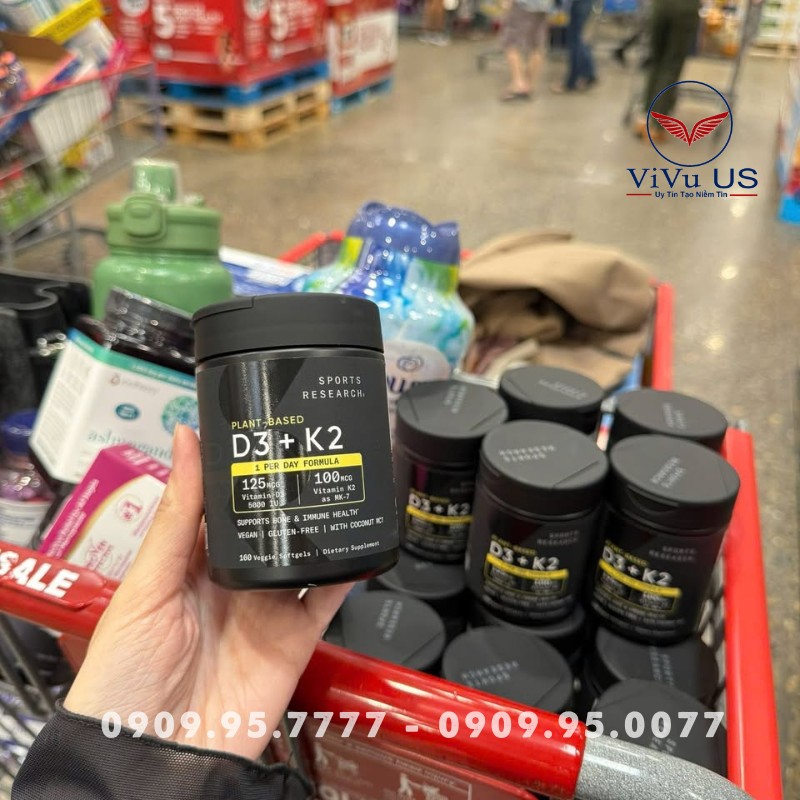 Hỗ trợ xương khớp Vitamin D3 K2 Sports Research 125mcg thuần chay 160 viên 18 Vitamin D3 K2 Sports Research ( Chụp Tại Costco)