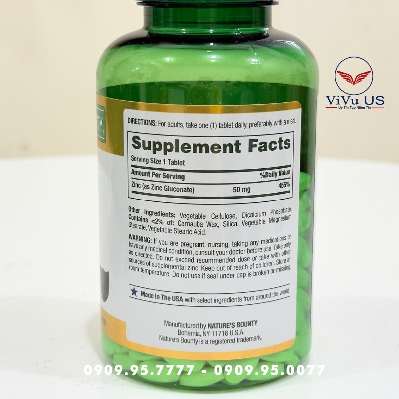 Kẽm Nature's Bounty ZinC 50mg 400 Viên Của Mỹ: Chìa Khóa Vàng Cho Hệ Miễn Dịch và Sức Khỏe Toàn Diện 14 Thành Phần Viên Uống Kẽm Nature's Bounty Zinc 50mg