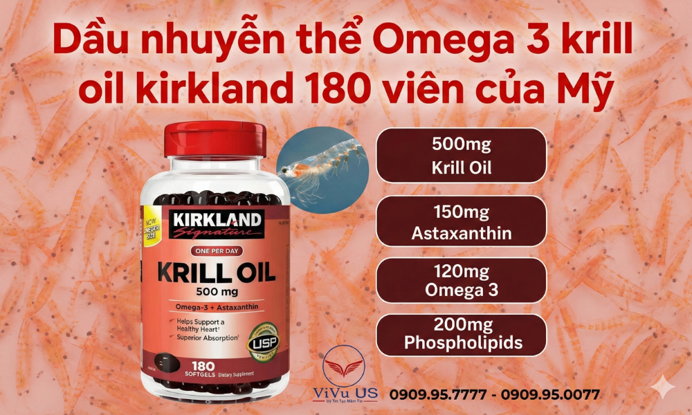 Dầu Nhuyễn Thể Omega 3 Krill Oil Kirkland 180 Viên Của Mỹ